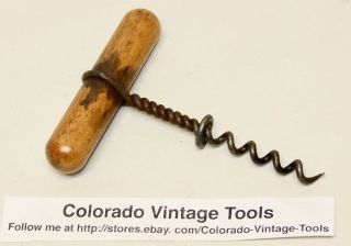 Vintage Wood Handle W Twisted Steel Corkscrew / Primitive Barware / $4 Ships