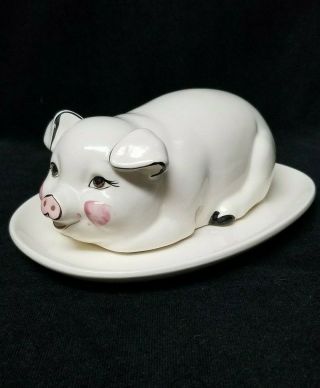 Vintage Ceramic Pig Shaped Covered Butter Dish