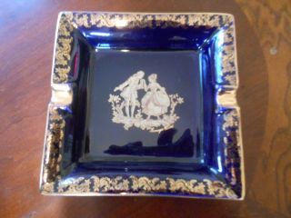 Vintage Limoges Castel Porcelain Cobalt Blue,  22carat Gilded Gold Trim Ashtray
