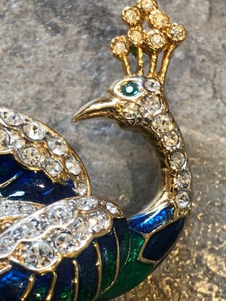 Stunning Vintage Large Attwood & Sawyer Enamel & Rhinestone Peacock Brooch/pin 2