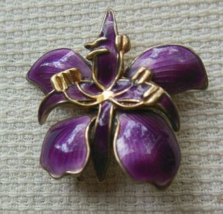 Vintage David Andersen Norway Purple Orchid Guilloche Enameled Pin