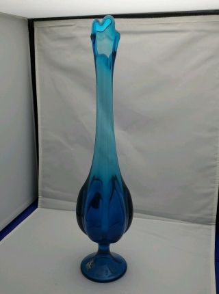 Vintage Viking Glass Epic Six Petal Swung Vase Bluenique Blue 15 " Tall Mcm