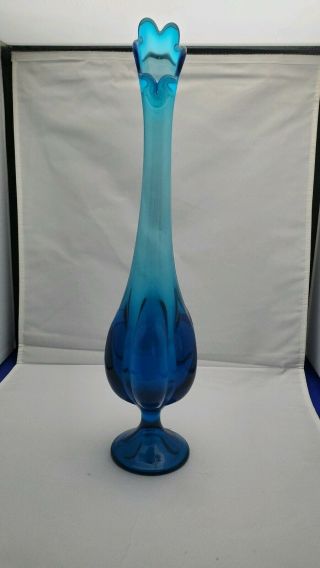 Vintage Viking Glass Epic Six Petal Swung Vase Bluenique Blue 15 