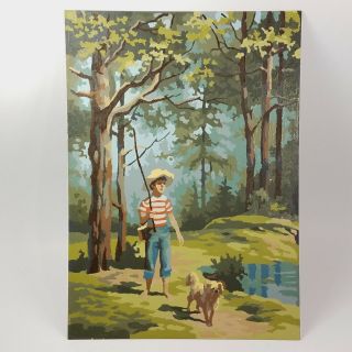 Boy And Dog Going Fishing Lazy Afternoon Vintage Pbn 10x14 Craft Master