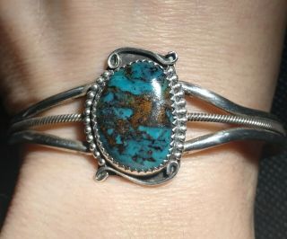 6.  5 " Vtg Sterling Silver 7/8 " High Turquoise,  Coral Ball Bead Cuff Bracelet