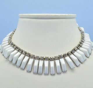 Vintage Necklace Kramer Of York 1950s Art Deco Style White Glass Jewellery