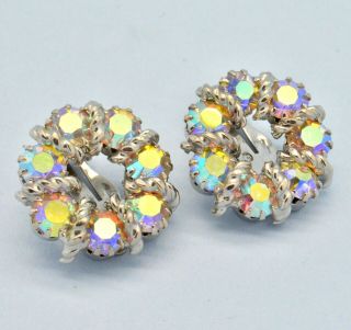 Vintage Earrings Weiss 1950s Aurora Borealis Crystal Silvertone Bridal Jewellery