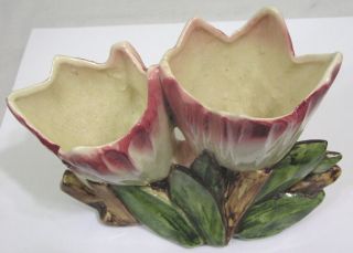 Vtg McCoy Pottery Double Tulip Vase Pink and White 8 