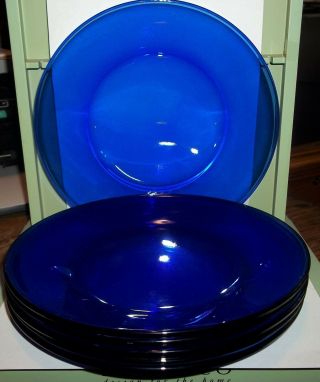 Vintage Cobalt Blue Glass 9 7/8 " Dinner Plates Set Of 6