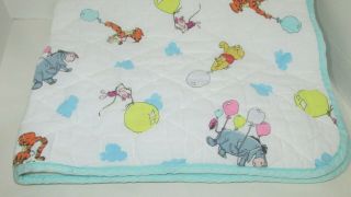 Vintage Winnie The Pooh Baby Crib Blanket Quilt Balloons Clouds Piglet Flaw