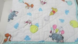 Vintage Winnie the Pooh baby crib blanket quilt balloons clouds Piglet FLAW 2