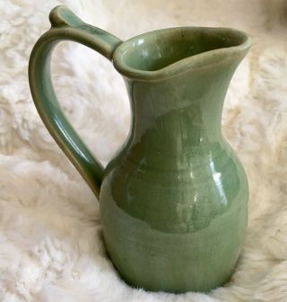 Vintage Small Olde Charleston Pottery Rimmed Picture Vase Creamer Sage Green