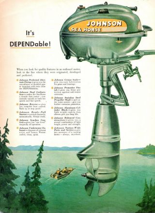 1948 Vintage Johnson Sea Horse Boat Motor Print Ad