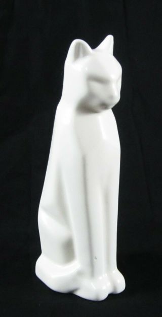 Vintage Mid Century Art Deco Cat Pottery Statue White Haeger (?) Retro Figurine