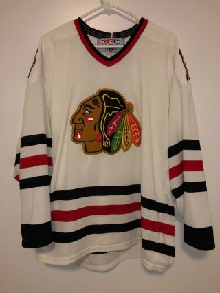 Vintage Chicago Blackhawks Ccm Nhl Hockey Jersey Size Large Men’s White Red