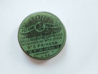 Vintage Peters 100 Count No.  2 Primers Tin In No Res
