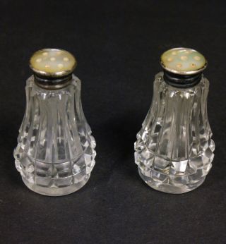 Vintage Brillant Deep Cut Glass Salt Pepper Shakers Condiments Mop Cap Tops Vguc