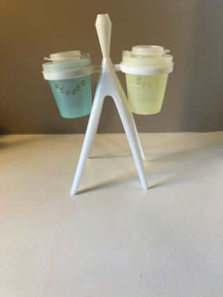 Vintage Tupperware Picnic Atomic Salt Pepper Shakers W/ Stand & Toothpick Holder