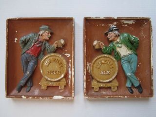 Vtg Neuweiler Beer Wall Plaques Rustic Ale Brewery Bar Chalk Picture