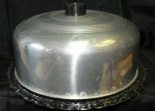 Vintage Starburst Glass Cake Plate Bubble Lined Footed & Aluminum Lid