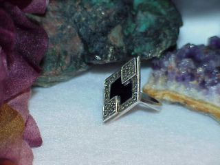 Vintage Sterling Silver Art Deco Onyx Marcasite Ring Sz 7 6.  5gr Geometric