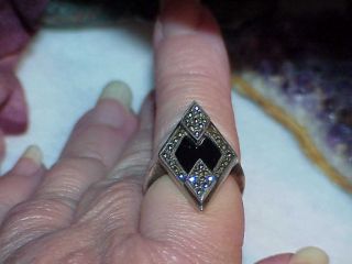 Vintage Sterling Silver Art Deco Onyx Marcasite Ring Sz 7 6.  5gr Geometric 4