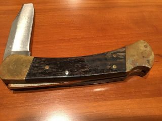 Vintage Buck 110 Usa Folding Pocket Knife Crass Wood Handle.  Broken End