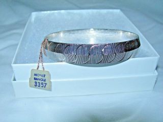 Vintage Silver Tone Monet Bangle Bracelet With Tag " S " Design 3357