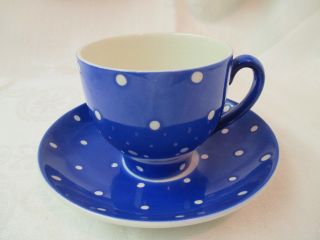 Vintage Sweden Upsala Ekeby Blue & White Polka Dot Cup & Saucer Amanita