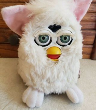 Vintage 1998 White Furby (snowball) Green Eyes Electronic Interactive Toy