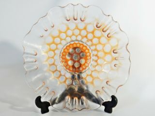Vintage Retro Clambroth Carnival Glass Fruit Serving Frilly Bowl Dish Plate