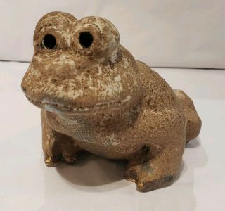 Vintage Mccarty Pottery Merigold Mississippi Handcrafted Nutmeg 5 " Frog Signed