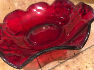 Huge Vintage 14 " Ruby Glass Red Scalloped Console Bowl Decorated Grapes Heavy