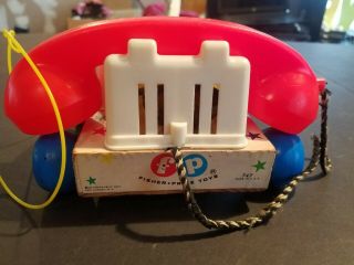 Vintage 1961 Fisher Price Telephone 2063 Pull String Toy Chatter Phone 5