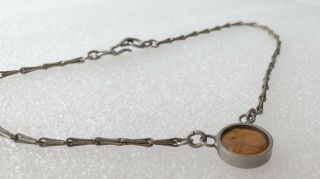 Vintage Orange Recycled Glass Framed Silver Tone Pendant Chain Necklace 14.  5 "
