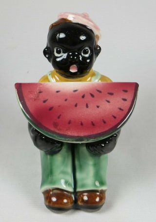 Vintage Ceramic Black Americana Boy With Watermelon Salt & Pepper Shakers Japan