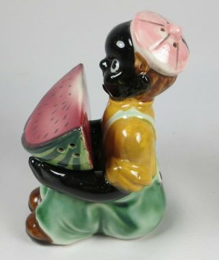 Vintage Ceramic BLACK AMERICANA Boy with Watermelon SALT & PEPPER Shakers Japan 2