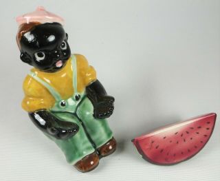 Vintage Ceramic BLACK AMERICANA Boy with Watermelon SALT & PEPPER Shakers Japan 5