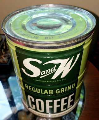 Vintage S and W MELLOW ' D COFFEE CAN Early 2 lbs Tin w/LID San Francisco CA 2
