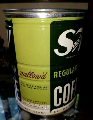 Vintage S and W MELLOW ' D COFFEE CAN Early 2 lbs Tin w/LID San Francisco CA 3