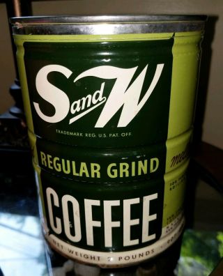 Vintage S and W MELLOW ' D COFFEE CAN Early 2 lbs Tin w/LID San Francisco CA 4