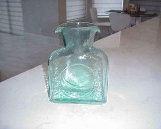 Vintage Blenko Art Glass Aqua Green Blue Double Spout Water Bottle Pitcher