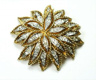 Gorgeous Vtg Signed Panetta Gold & Silver Layered Pave Rhinestone Flower Brooch
