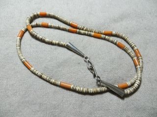 Old Vintage Santo Domingo Pueblo Coral /heshi Shell Beads Necklace Signed J.  R.