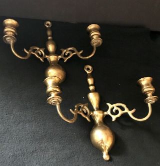 Vintage Brass Wall Sconce Candle Holder Pair Made In England