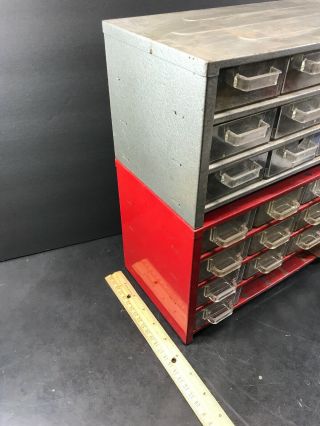 VINTAGE Metal STORAGE BOX BINS TRAYS CABINET DRAWER Red & Gray 2