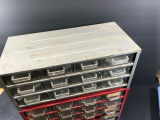 VINTAGE Metal STORAGE BOX BINS TRAYS CABINET DRAWER Red & Gray 3