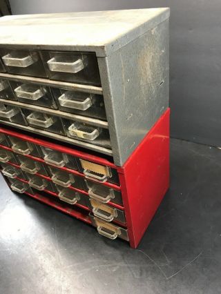 VINTAGE Metal STORAGE BOX BINS TRAYS CABINET DRAWER Red & Gray 4