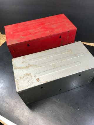 VINTAGE Metal STORAGE BOX BINS TRAYS CABINET DRAWER Red & Gray 7