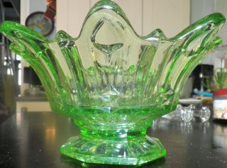 Vintage Deep Sowerby Green 10in Glass Fruit Bowl 1940s Stunning 1940s